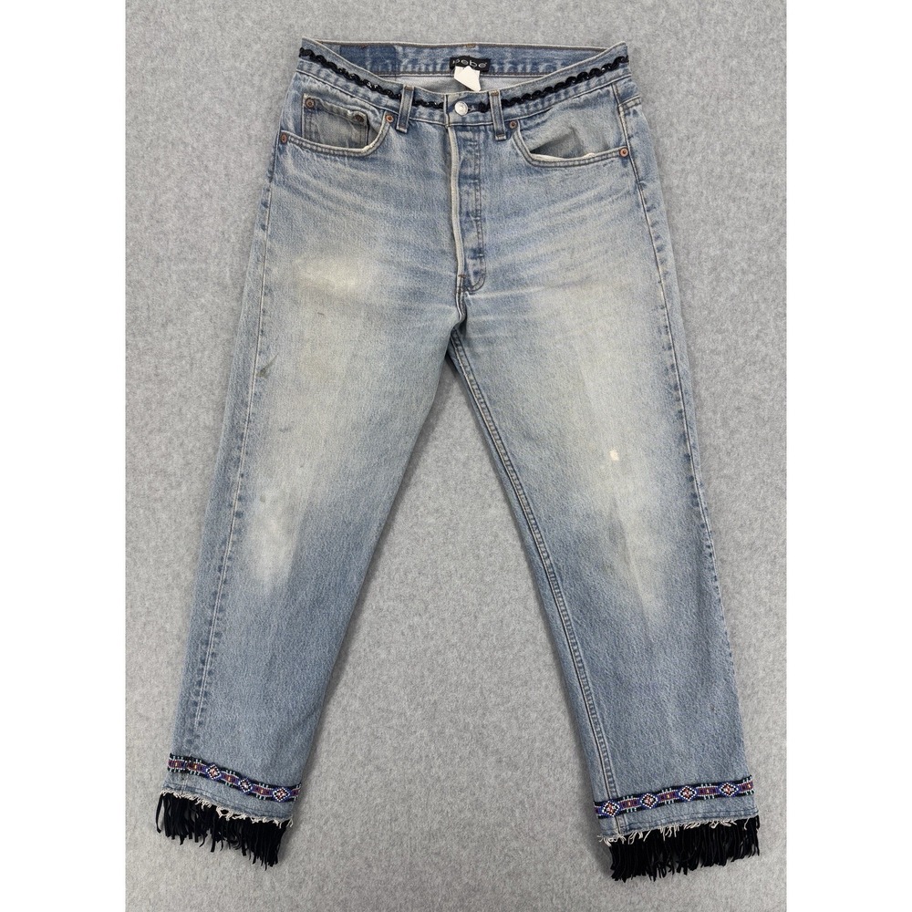 Levis Bebe 501 Beaded Fringe Vintage‎ Jeans USA Size 30x26 Festival Boho Sequin